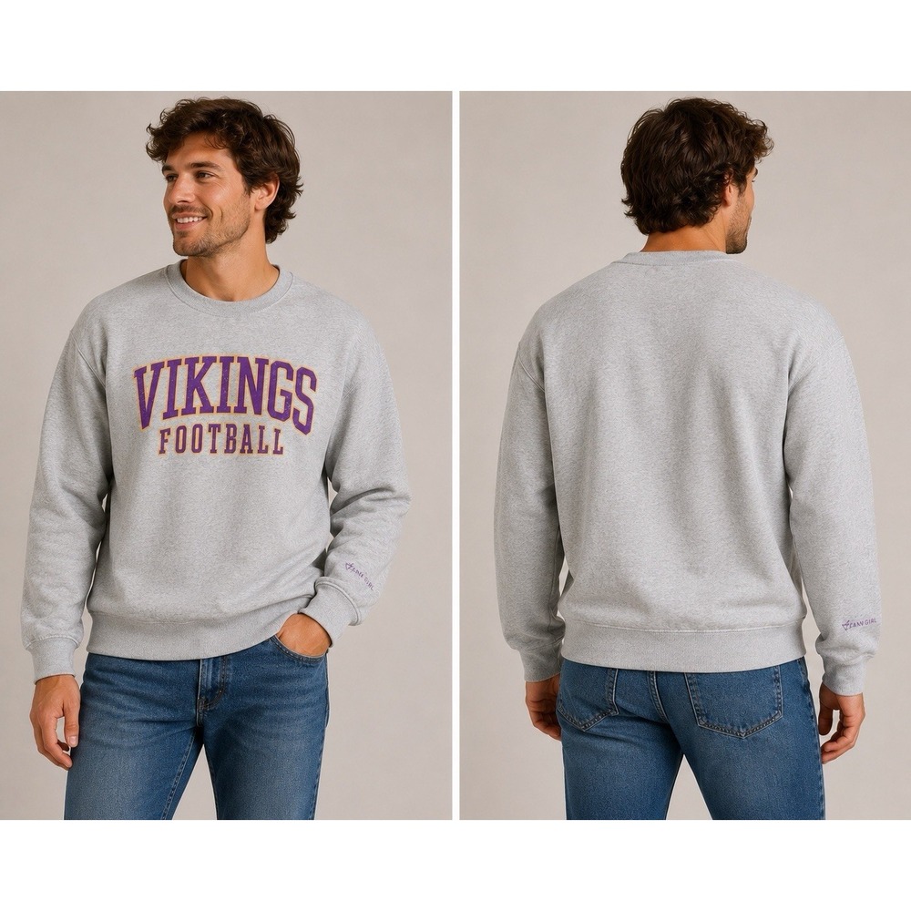 Jerzees Minnesota Vikings Crewneck Sweatshirt Size Large Gray Unisex